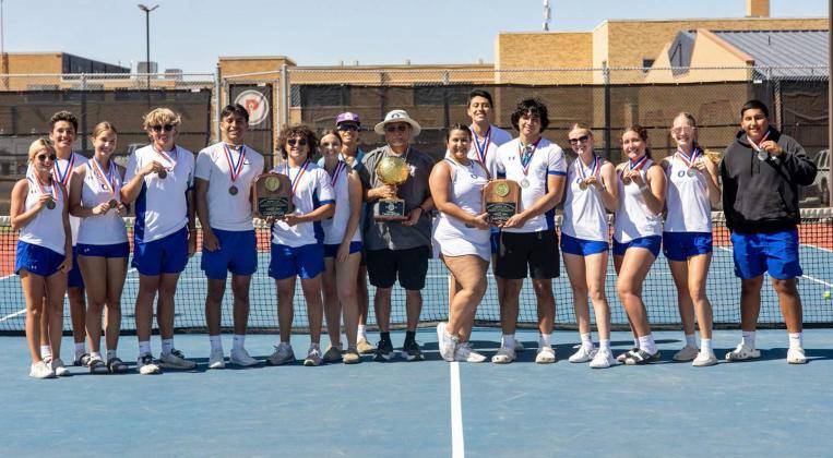 The Olton Mustangs and Fillies varsity tennis teams competed in Plainview on April 29th and 30th, where both the boys and the girls brought home District Championship, as well as the overall District Championship. (Photo Courtesy of Dusty Griffin Gorman)